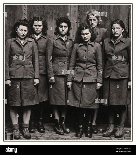 Vintage WW2 Belsen Captured Nazi SS Female Camp Guards Group In Bergen