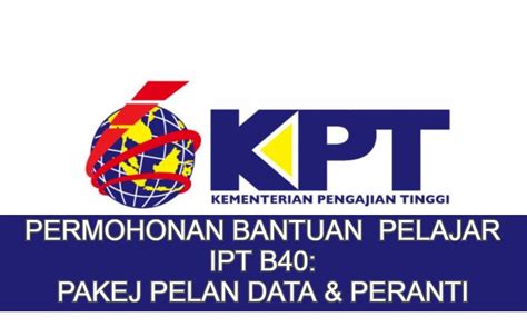 Bantuan pelajar pendidikan tinggi ini diberikan kepada pelajar yang bertaraf warganegara malaysia, berada di malaysia dalam tempoh pelaksanaan bppt, sedang melanjutkan pengajian dan berstatus aktif pada tarikh yang ditetapkan semasa pengumpulan data pelajar iaitu pada 31 disember 2016. Bantuan Pakej Pelan Data & Peranti Pelajar IPT B40 - INDEX.MY