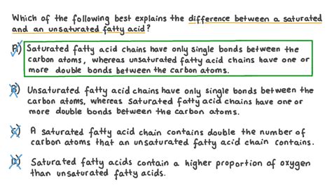 Question Video Outlining The Difference Between A Saturated And Unsaturated Fatty Acid Nagwa