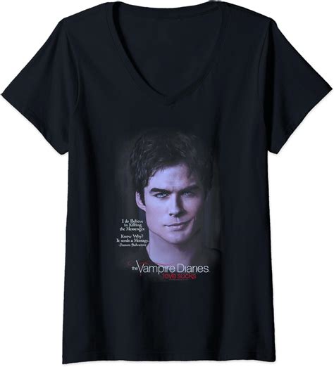Damen Vampire Diaries Messenger T Shirt Mit V Ausschnitt Amazonde
