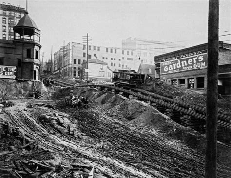 Seattle Wa The Madison Street Cable Line Exposed During The 1906 07