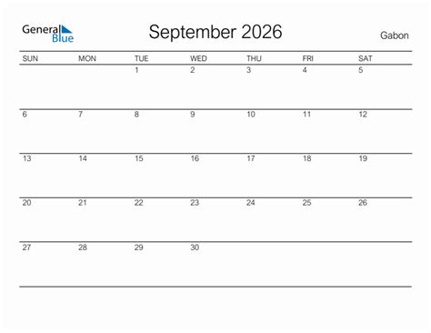 September 2026 Calendar With Gabon Holidays