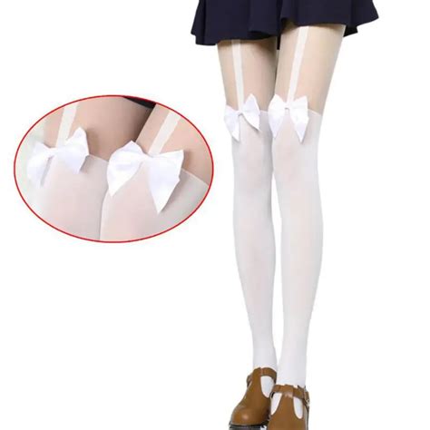 Buy Sexy Women Tights Over Knee Double Stripe Sheer Black White Temptation