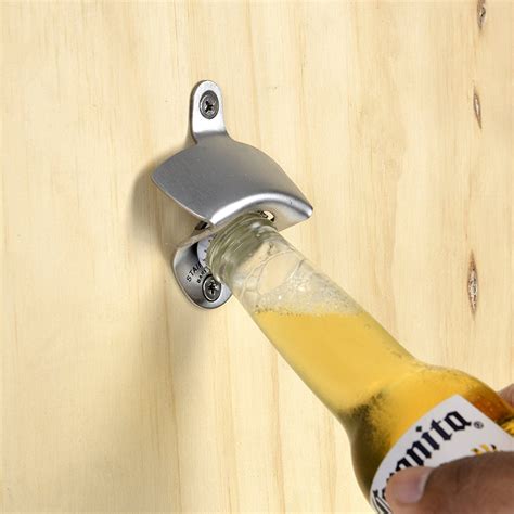 Barware Gear Brushed Stainless Steel Wall Mounted Bottle Opener With