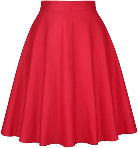 Red Skirt Elegant High Waist Solid Color Summer Spring Swing 50s
