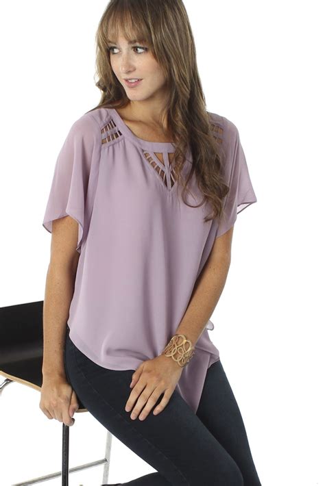 Cutout Flounce Top Lilac Stylish Tops For Women Online Clothing