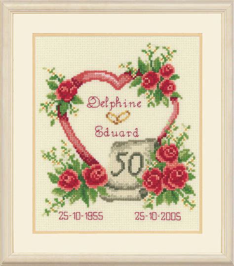 Golden 50th Wedding Anniversary Heart Cross Stitch Kit Only £2840