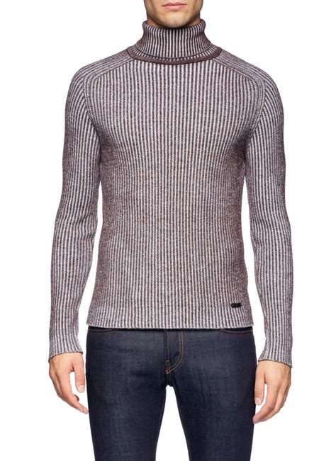 Armani Ribbed Turtleneck Sweater In Brown For Men Neutral And Brown