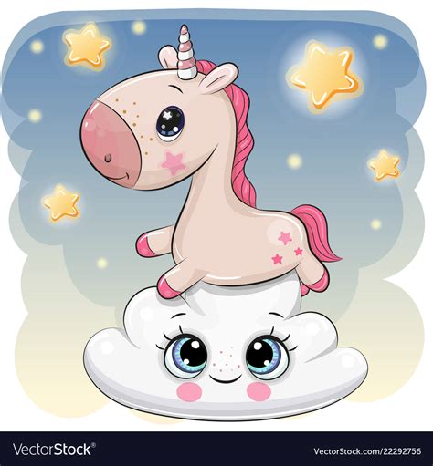 Cute Unicorn A On The Cloud Royalty Free Vector Image
