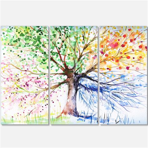 Four Seasons Tree 28 In X 36 In Painting Art Prints By Designart