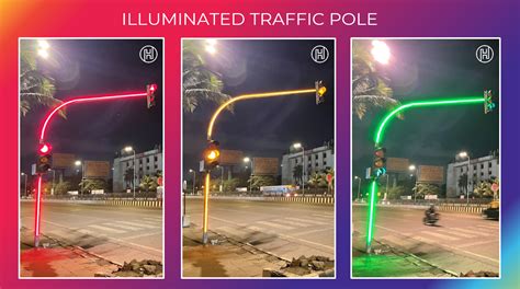Curved Led Illuminated Traffic Signal Light Pole ट्रैफिक लाइट पोल