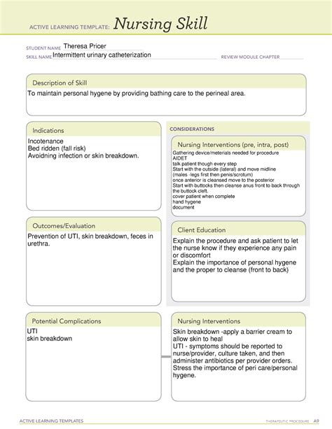 Active Learning Template Nursing Skill Form Perineal Care ACTIVE