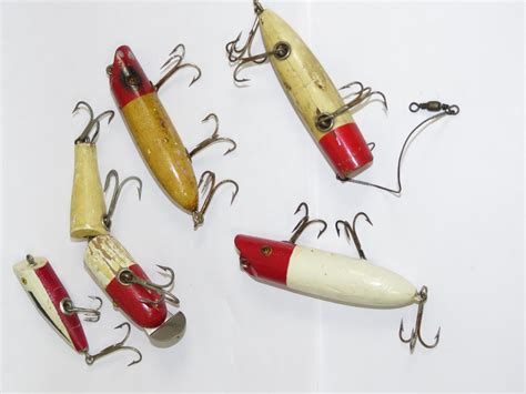 Sold Price 5 Vintage Wood And Jointed Fishing Lures October 2 0120