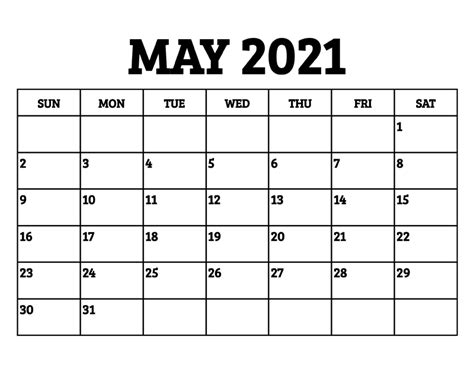 Printable May 2021 Calendar With Holidays Eventskarma