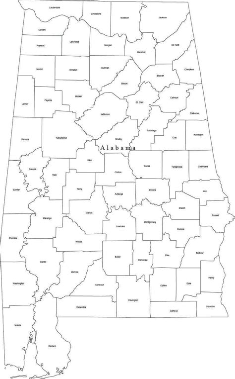 Black And White Alabama Digital Map With Counties Map Resources