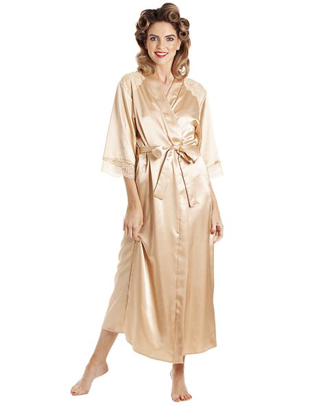 Jane Lace Trim Long Satin Robe Sunlit Gold Cosmic Girl Clothing