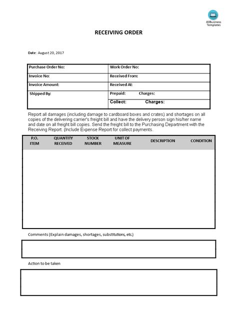 Receiving Order Template Templates At