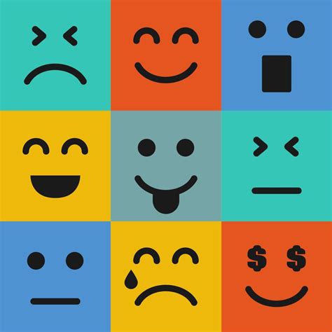 Set Of Nine Colorful Emoticons Emoji Icon In Square Flat Background