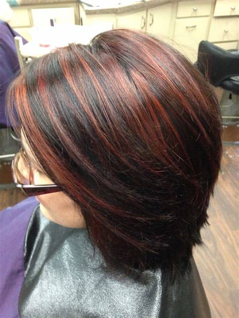 Home> hair questions> hair coloring questions>. Red highlights with a dark brown base color. Great look ...