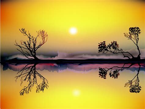 Sun Nature River Sunset Reflection Trees Coolwallpapersme