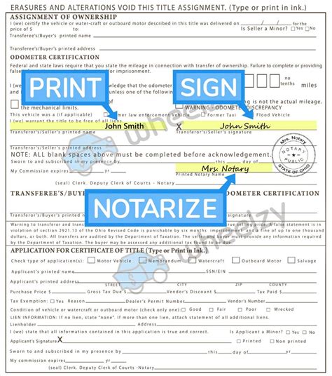 How To Sign Your Car Title In Ohio Including Dmv Title Sample Picture