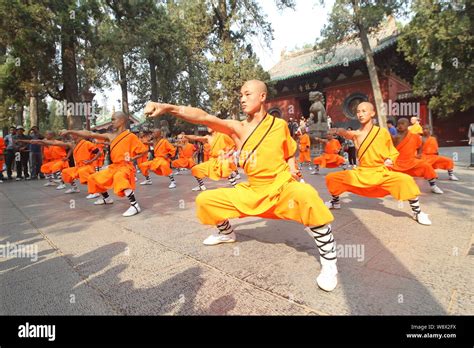 File Monks Perform Martial Arts During A Kung Fu Presentation At The