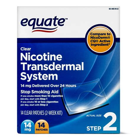 Equate Nicotine Transdermal System Step 2 Clear Patches 14 Mg 14 Ct