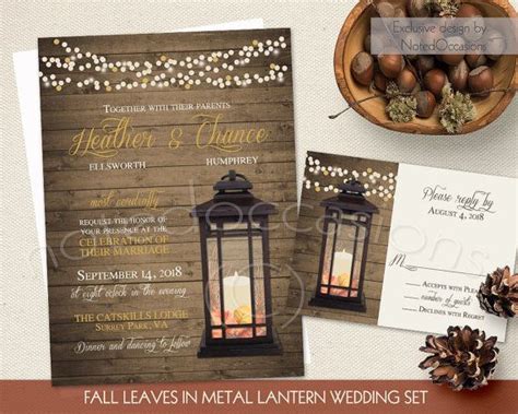 Fall Wedding Invitations Set Bohemian Floral Wedding Metal Lantern
