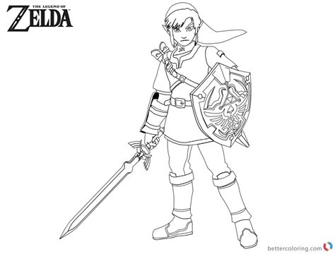 Legend Of Zelda Coloring Pages Link With Sword And Shield Free