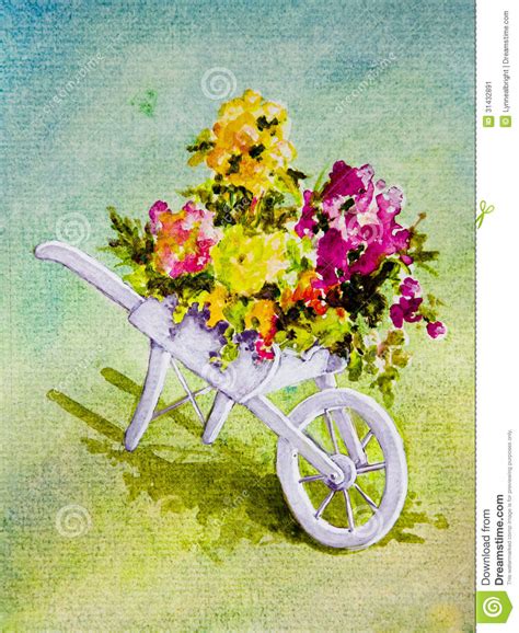 White Wheelbarrow With Flowers Stock Illustration