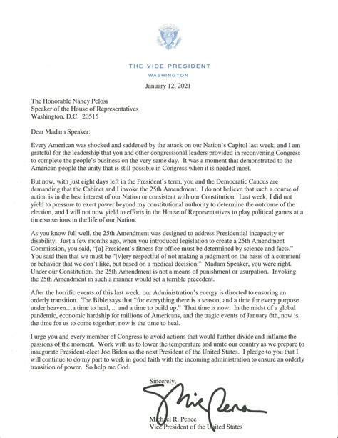 Read Pences Letter To Pelosi The New York Times