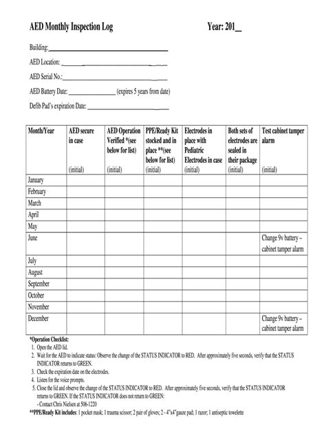 Get started with this template in iauditor to edit, save, share, and implement your processes. AED Monthly Inspection Log - Fill and Sign Printable ...