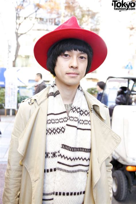 Harajuku Guys Red Hat And Comme Des Garcons Homme Trench Coat