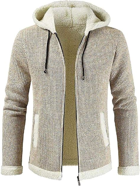 Men Hooded Open Front Cardigan Fashion Slim Zip Up Knitted Drawstring