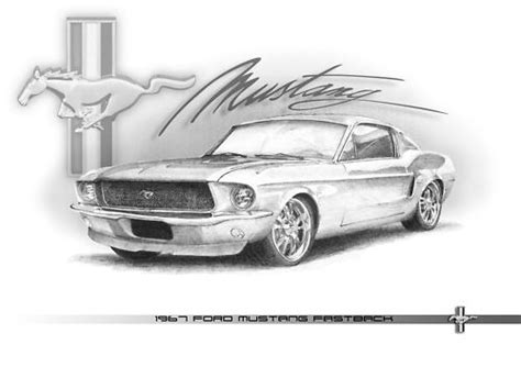 1967 Ford Mustang Fastback Pencil Drawing Mustang Art Mustang