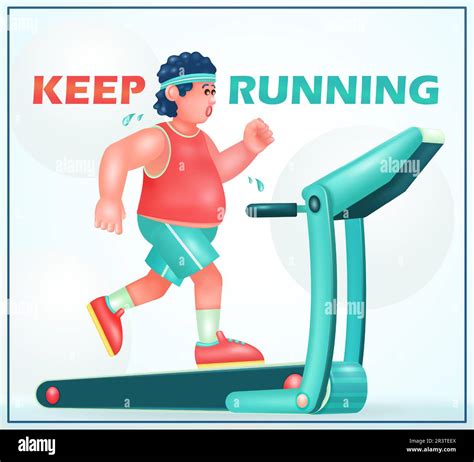 Overweight Young Man Running On A Treadmill Boy Trying To Lose Belly