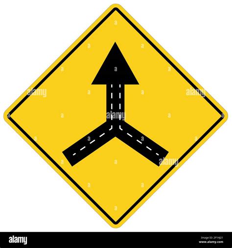 Warning Sign Two Way Road Merge On White Background Traffic Sign