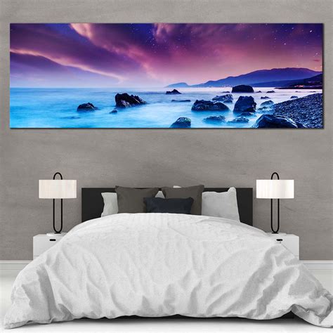 Ocean Rocks Canvas Wall Art Dramatic Purple Overcast Sky Canvas Artwo