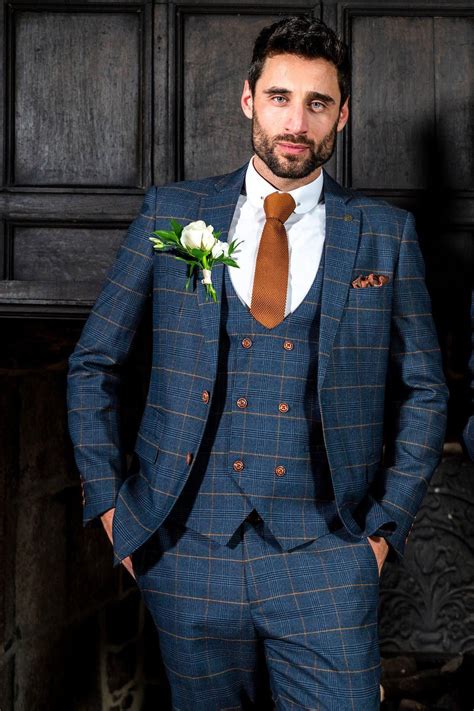 Jenson Navy Check Wedding Suit Wedding Suits Groom Blue Suit Wedding