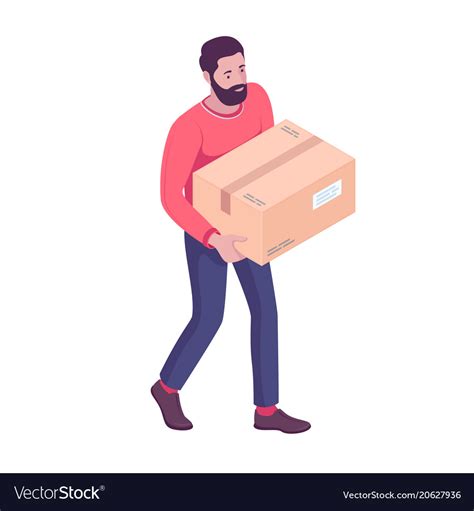 Young Caucasian White Man Carrying Cardboard Box Vector Image