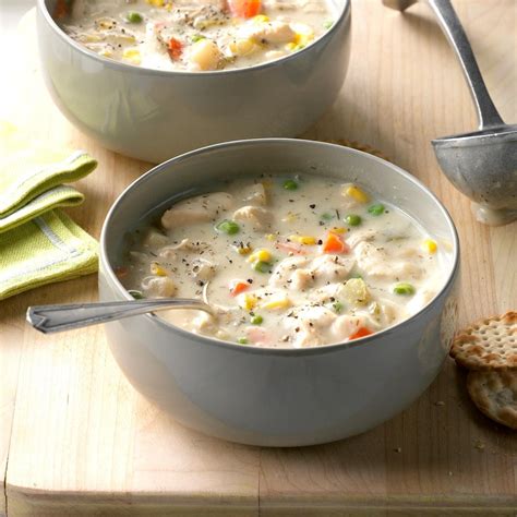 This recipe calls for two pounds of chicken, also because it was what i had available (three large breasts), but would make a great meal. Chunky Creamy Chicken Soup Recipe | Taste of Home