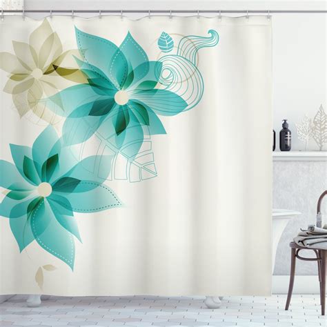 Ambesonne Teal Shower Curtain Vintage Floral Elements 69wx84l