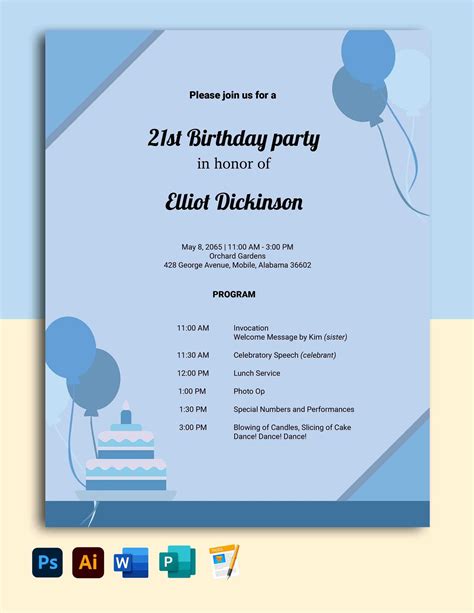 21st Birthdays Party Program Template In Pages Word Illustrator Psd