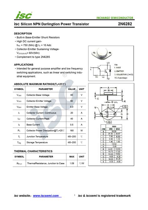 Datasheet 2n6282 Inchange Semiconductor Preview And Download