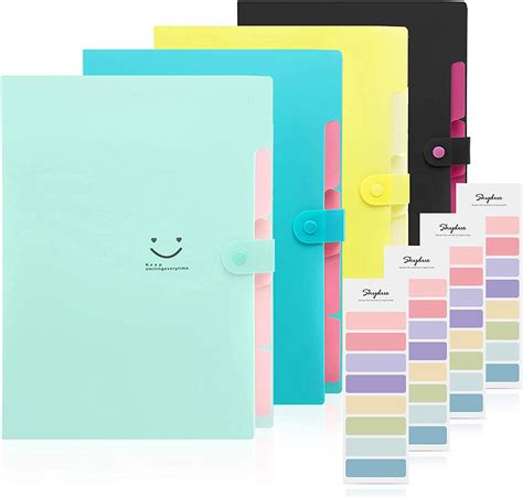 Skydue 4 Packs Expanding File Folder With 168 Labels5 Pockets A4