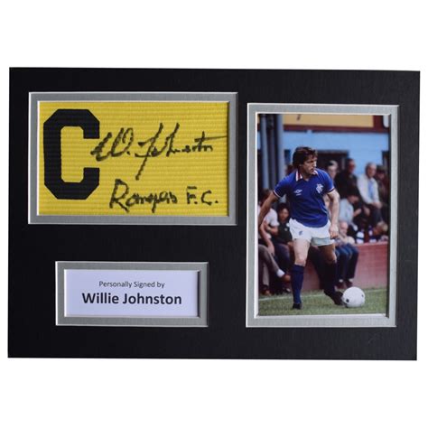 Willie Johnston Signed Captains Armband A4 Photo Display Rangers