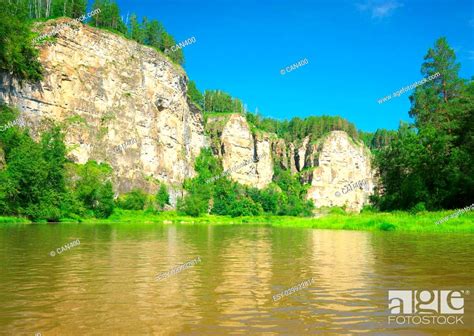 Rock Wall On The River Ai Chelyabinsk Region Bashkiria Stock Photo