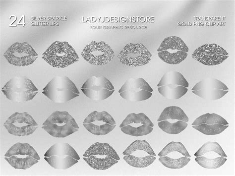 Silver Glitter Sparkle Lips Clip Art Metalic Silver Lips Etsy