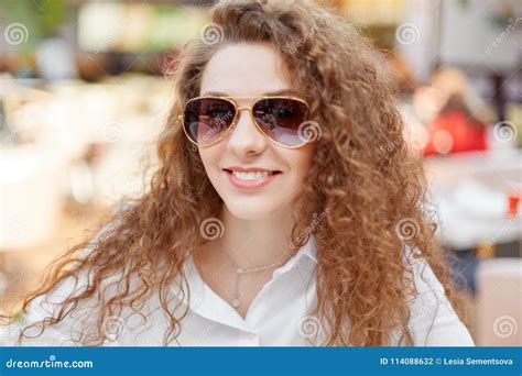 Positive Lovely Young Female Model With Curly Hair Positive Smile