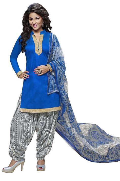 Blue Cotton Traditional Punjabi Suit Fashion Patiyala Dress Hot Fashion